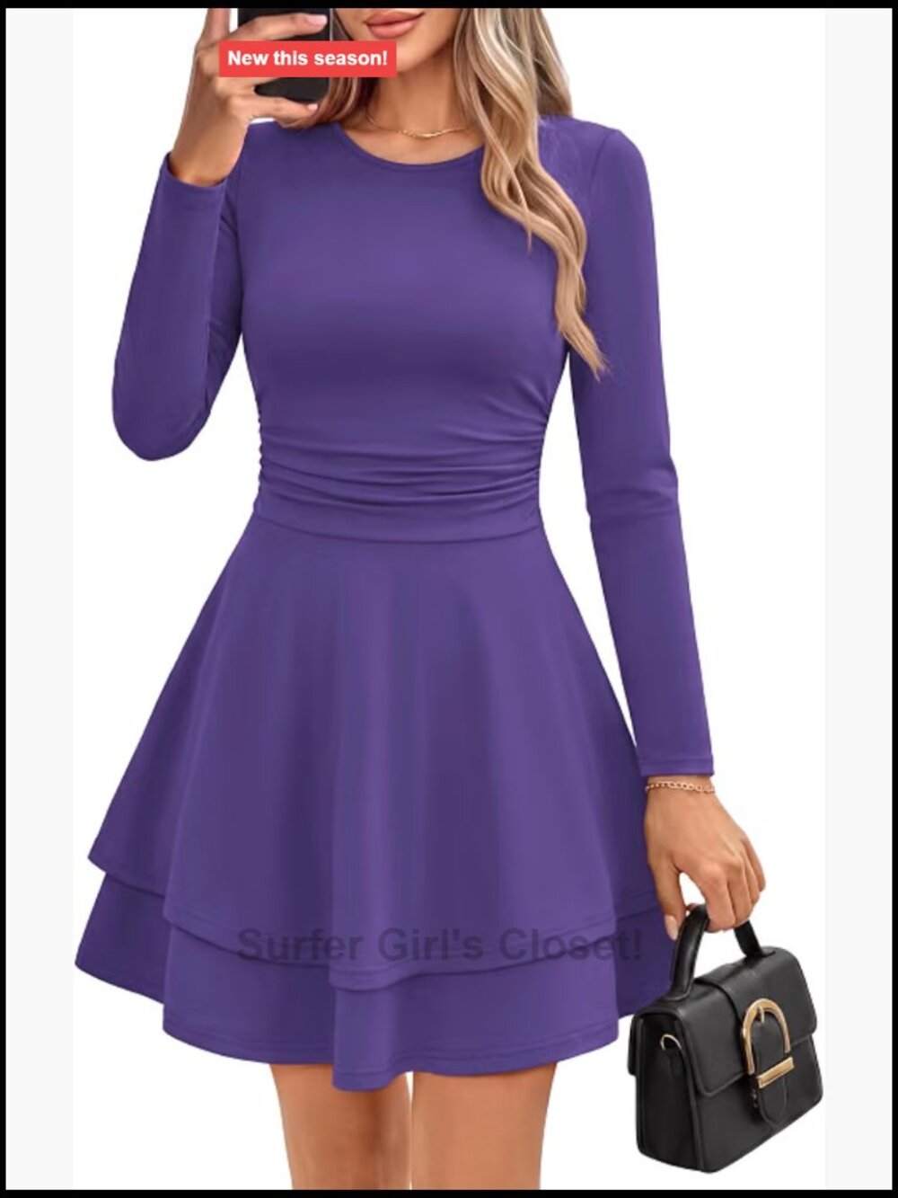 Women's Long Sleeve Ruffle A-Line Mini Dress with Pockets